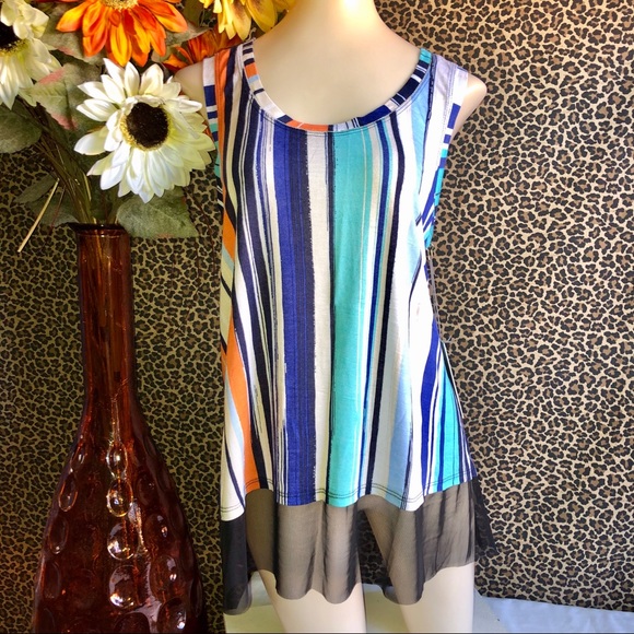 ❌SOLD❌🦋B2G1🦋NWT J Lo Mesh Hem Striped Tank MED - Picture 5 of 8